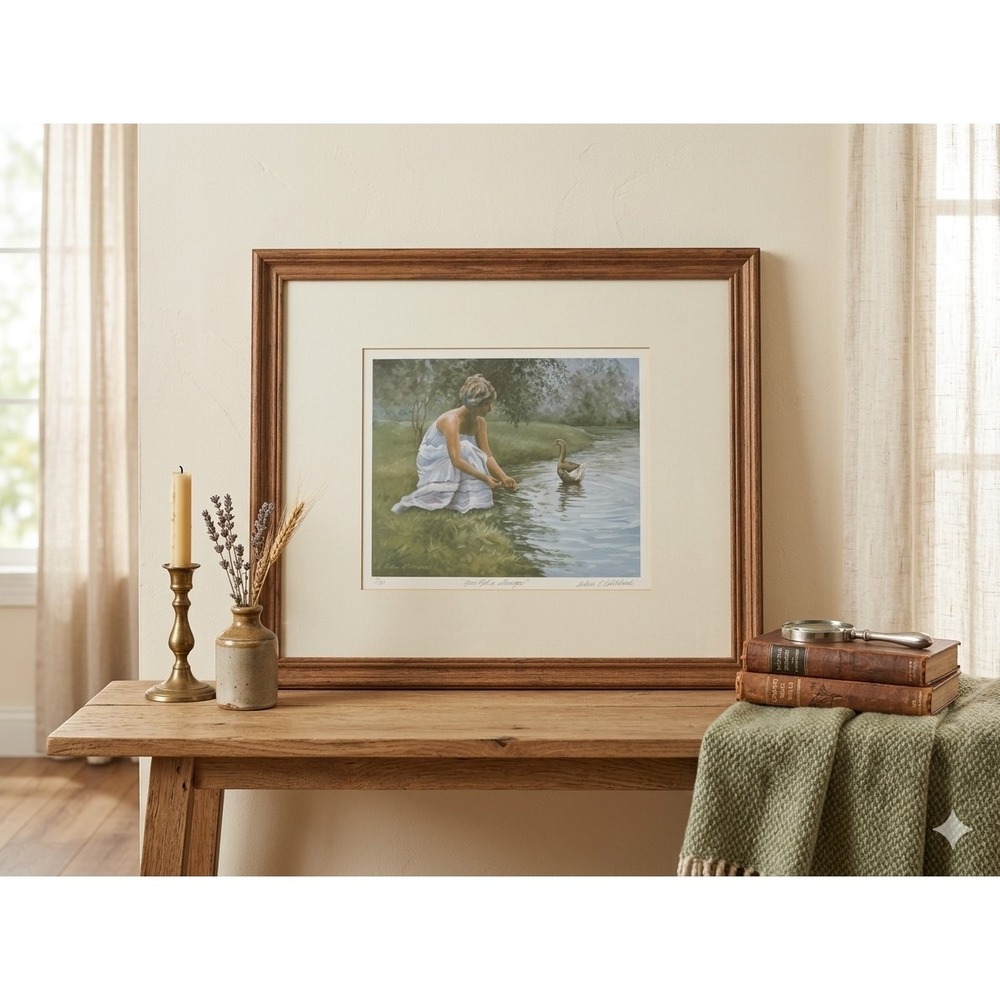 Vtg Cottage Core Wall Art Print "Never Met a‎ Stranger" Framed, Geese Duck